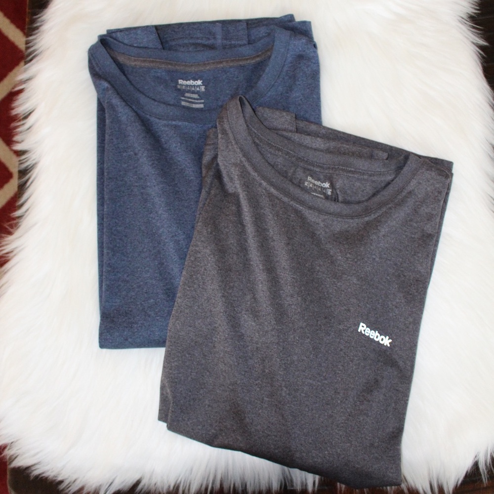 2  Reebok,  blue and Charcoal gray short sleeve T-Shirts.....
